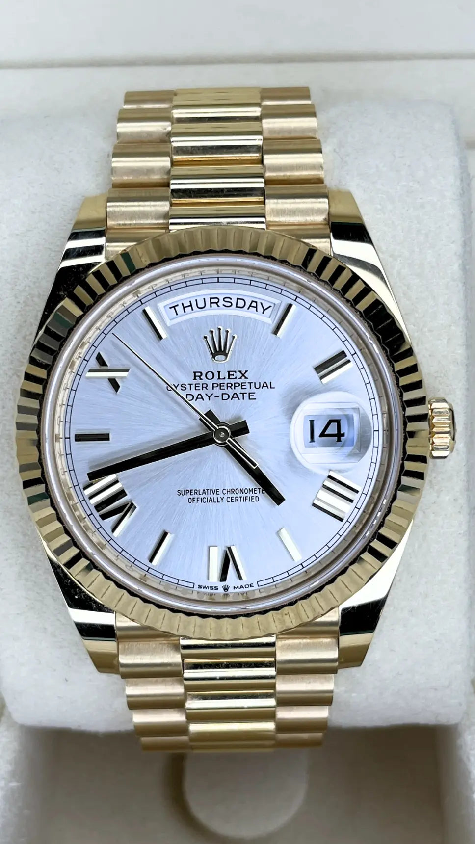 Rolex Day-Date Yellow Gold Silver Dial MINT - Impossible Watches