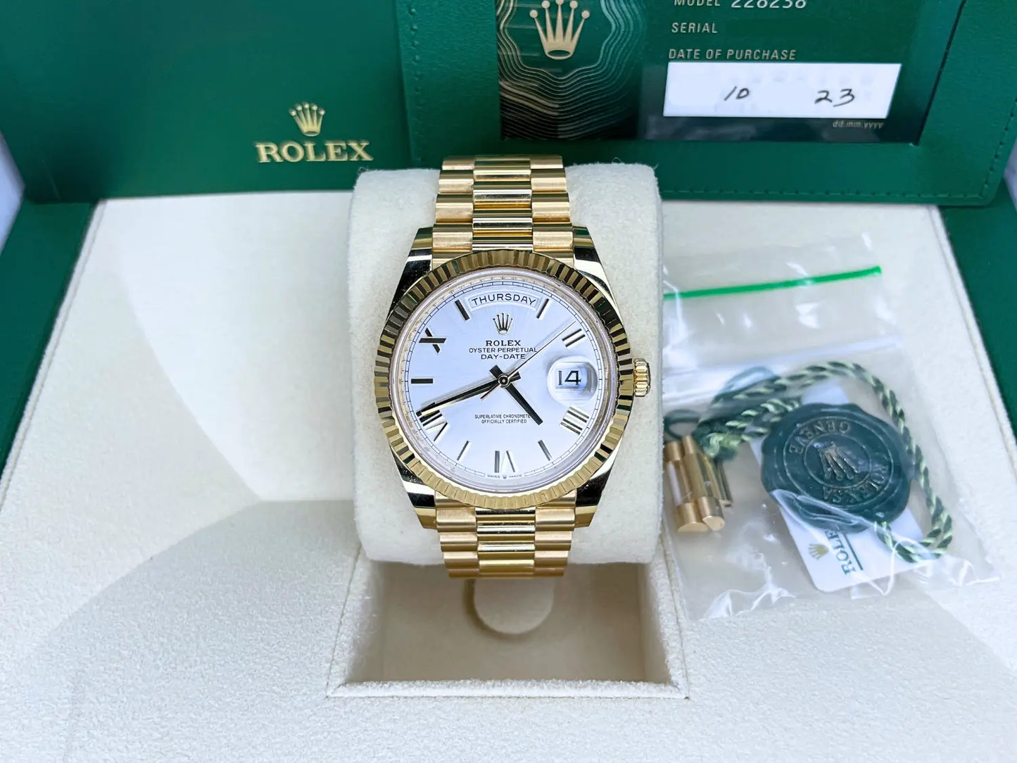 Rolex Day-Date Yellow Gold Silver Dial MINT - Impossible Watches