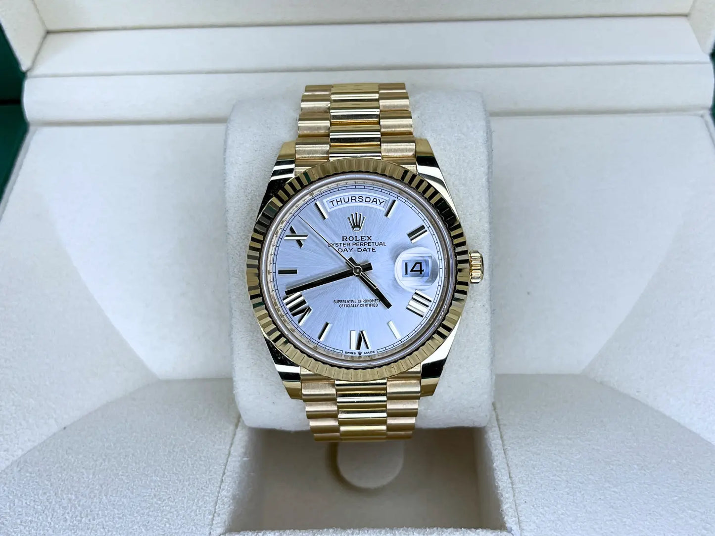Rolex Day-Date Yellow Gold Silver Dial MINT - Impossible Watches
