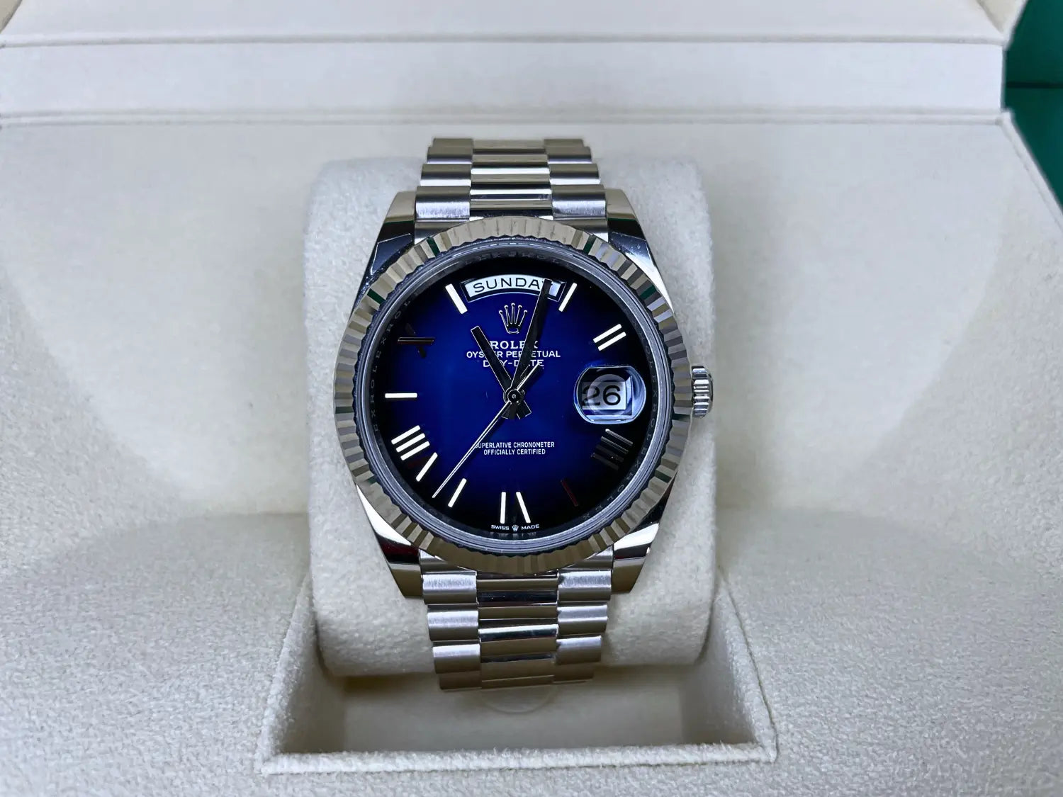 Rolex Day Date Blue Ombre White Gold MINT 2024 - Impossible Watches