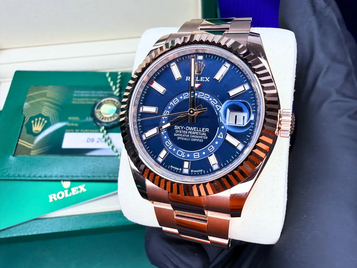 Rolex 336935 Sky-Dweller Rose Gold Blue Dial BNIB - Impossible Watches