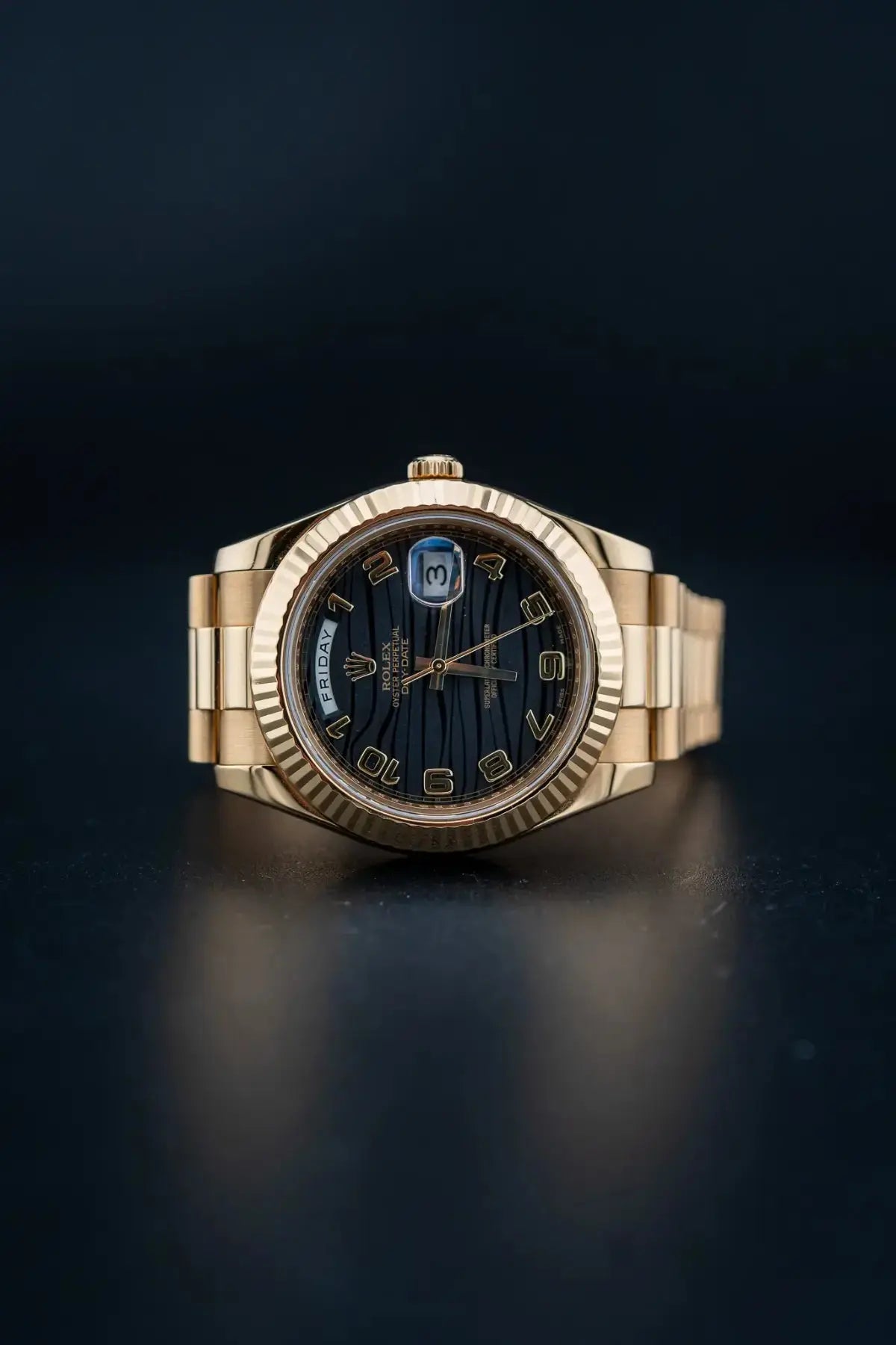 Rolex Day-Date II 218238 Black Wave Arabic Dial - Impossible Watches