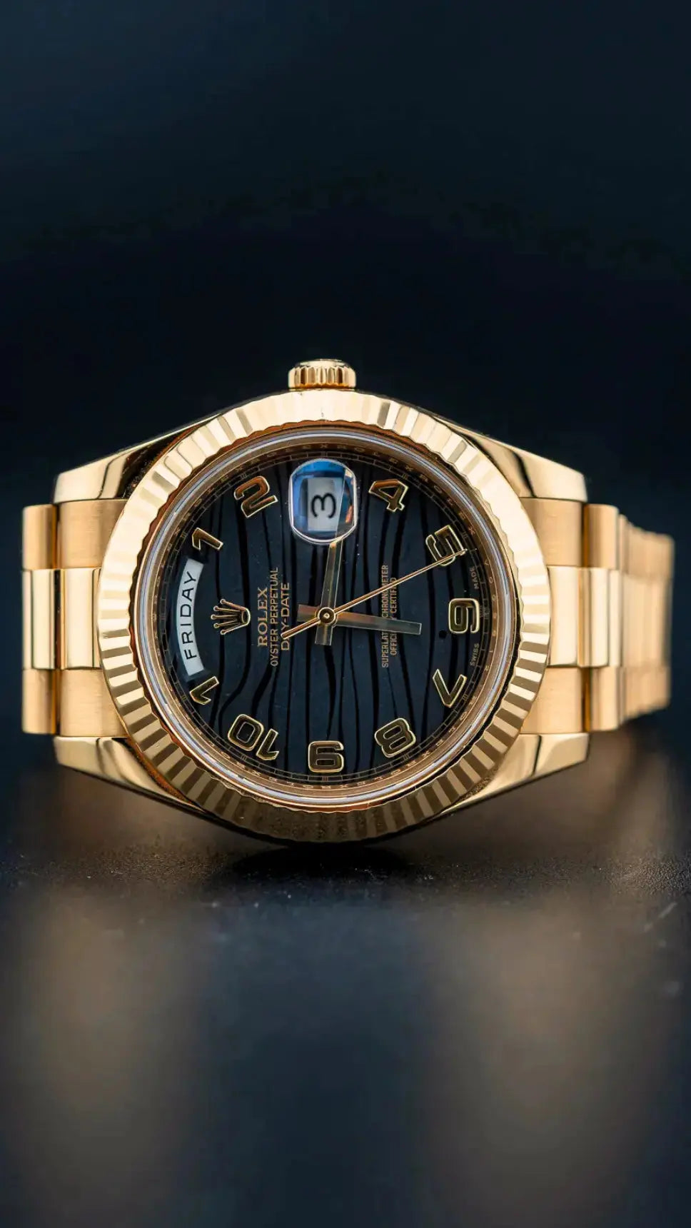 Impossible Watches Luxury Watch Rolex Day-Date II Black Wave Arabic Dial