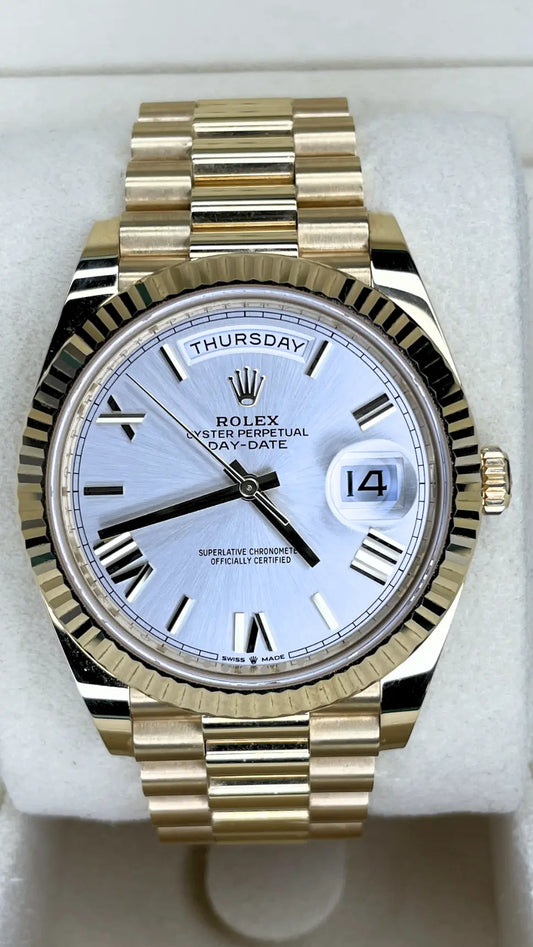 Rolex Day-Date Yellow Gold Silver Dial MINT - Impossible Watches