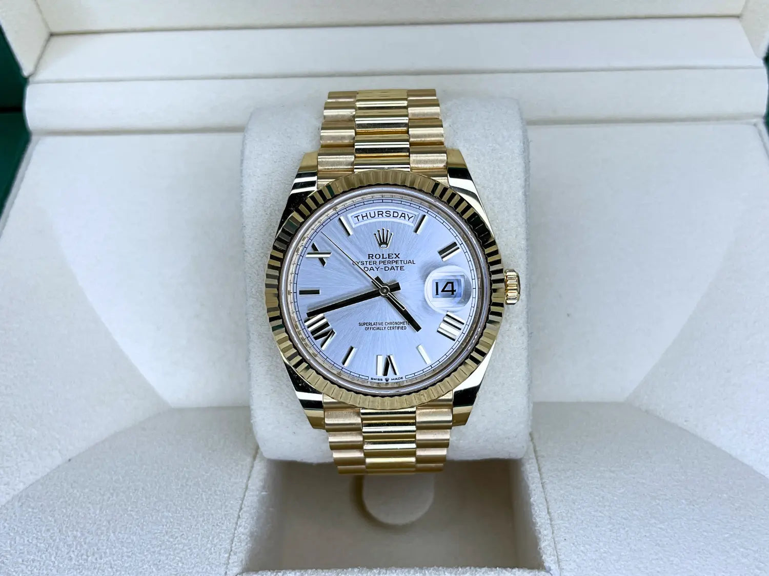 Rolex Day-Date Yellow Gold Silver Dial MINT - Impossible Watches