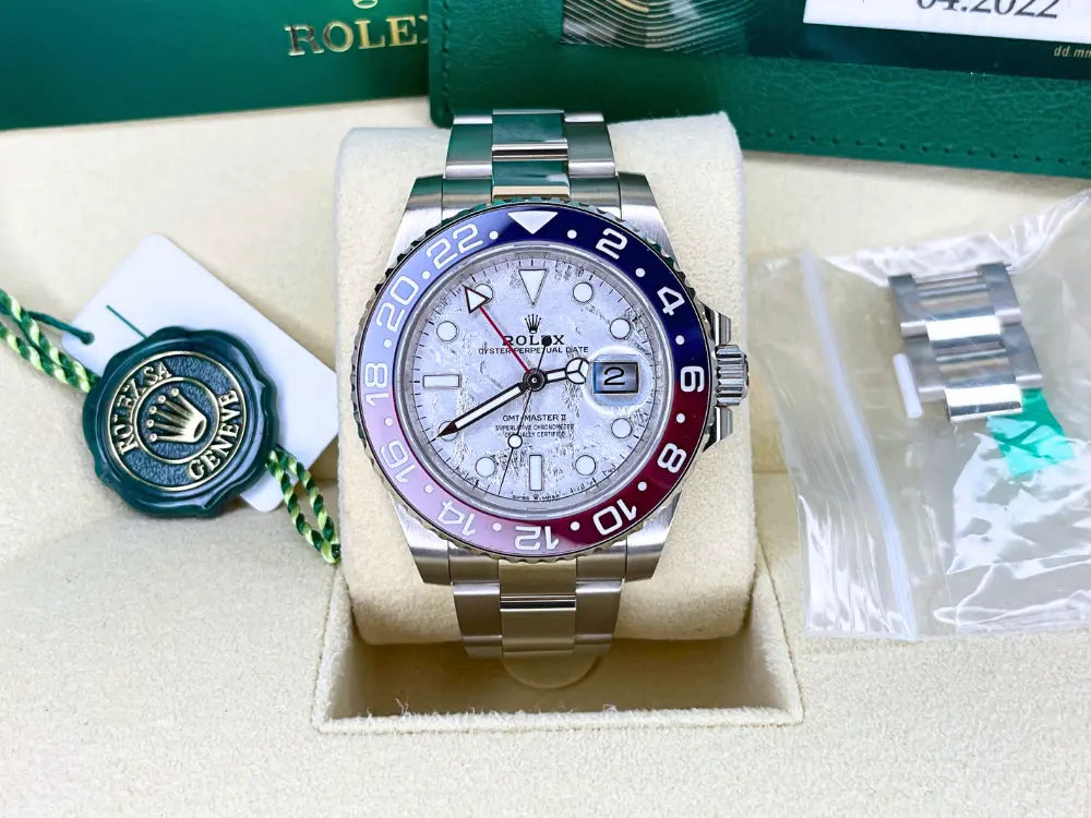 Rolex GMT-Master II Meteorite "Pepsi" White Gold LNIB 2022 - Impossible Watches- For Sale