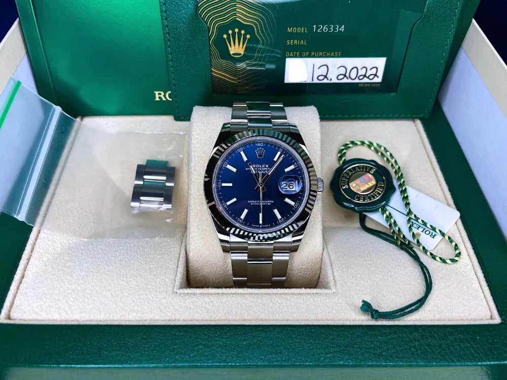 Impossible Watches for Sale Rolex Datejust Blue Sitck Dial 41mm Complete