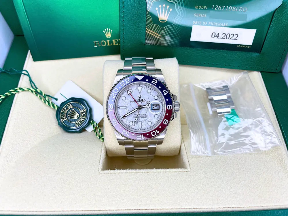 Rolex GMT-Master II Meteorite "Pepsi" White Gold LNIB 2022 - Impossible Watches- For Sale