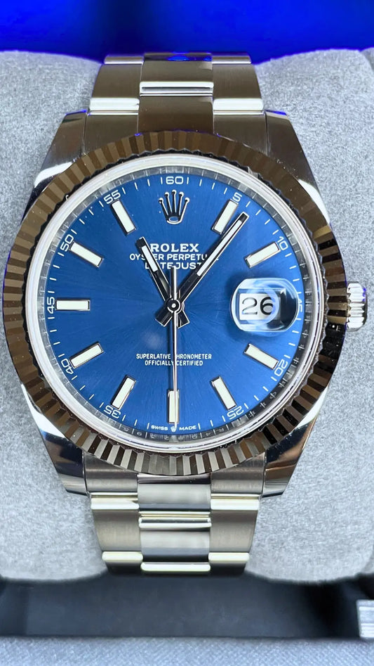 Impossible Watches for Sale Rolex Datejust Blue Sitck Dial 41mm Hero